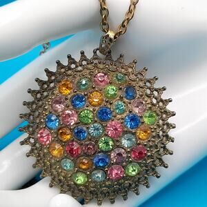 Vintage Little Nemo Rhinestone Pendant Necklace, 1940s, Pot Metal, 18"